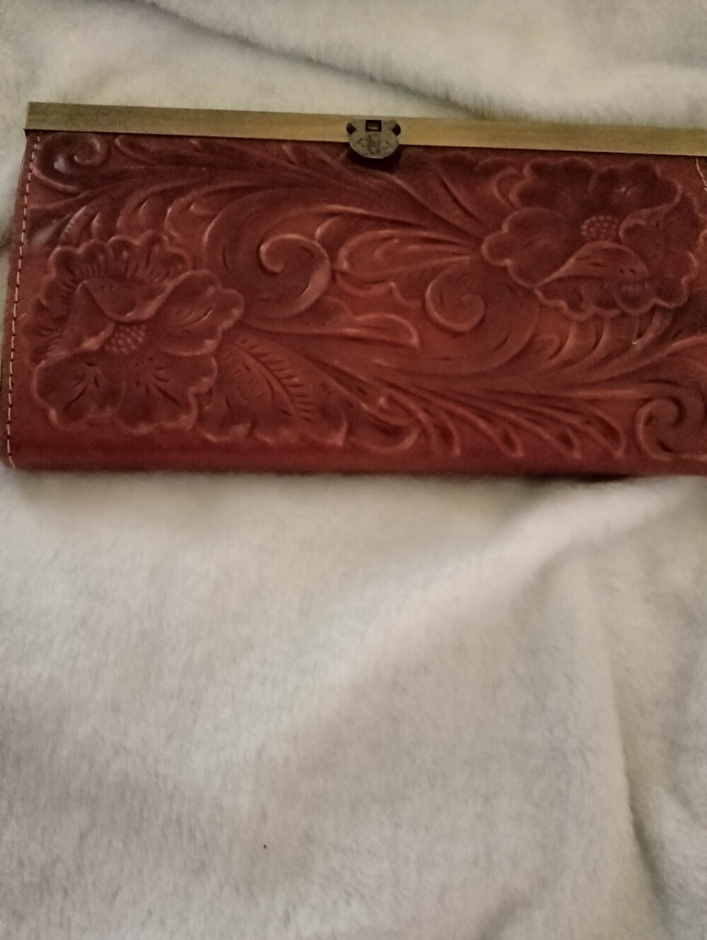 Patricia Nash Chestnut Leather Wallet with White Stitching